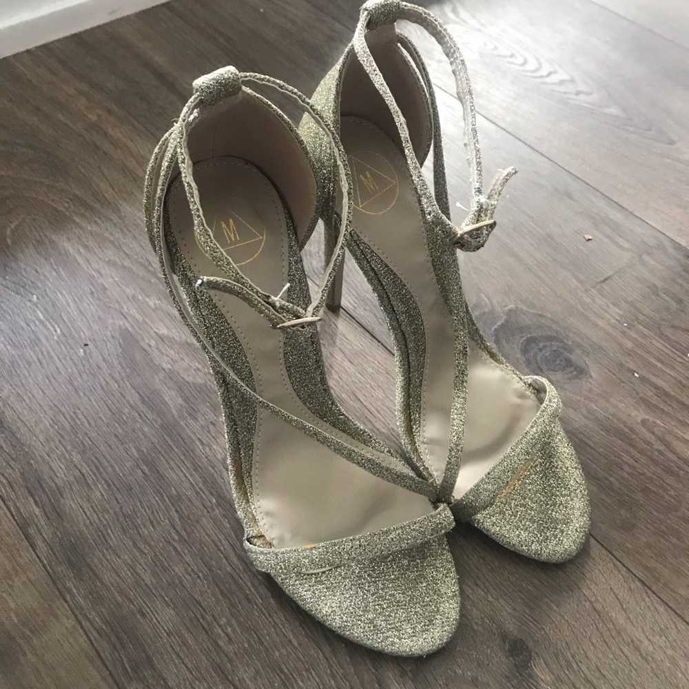 Gold Glitter Ankle-Strap Womens Heels